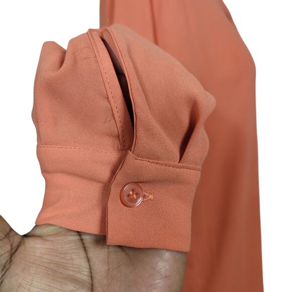 41 Hawthorn Women's Peach V-Neck Chiffon Long Sleeve Pleated Pintuck Top Size XS - Picture 4 of 8